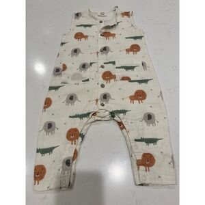 Viverano Organic Cotton Muslin Animal Print Romper Sleeveless Cream 12-18M